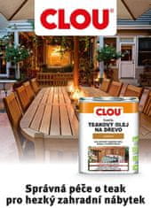 Clou Teakový olej k prvnímu i k renovačnímu olejování zahradního nábytku vyrobeného z tvrdých nebo exotických dřevin, vhodný pro venkovní i vnitřní prostředí, s ochranou proti UV záření, 750 ml