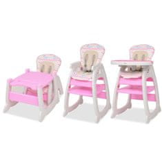 Vidaxl Rozkládací jídelní židlička 3 v 1 se stolkem, růžová