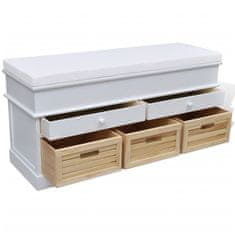 shumee Bílá skladovací lavice s polštářem 2 zásuvky 3 krabice
