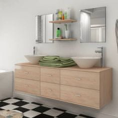 shumee Devítikusový set koupelnového nábytku s umyvadlem a baterií, béžový
