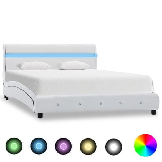 Greatstore Rám postele s LED světlem bílý umělá kůže 160 x 200 cm