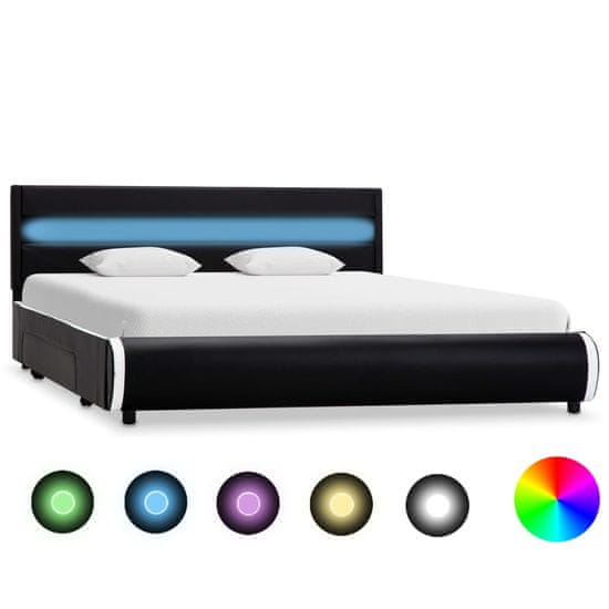 Vidaxl Rám postele s LED světlem černý umělá kůže 140 x 200 cm