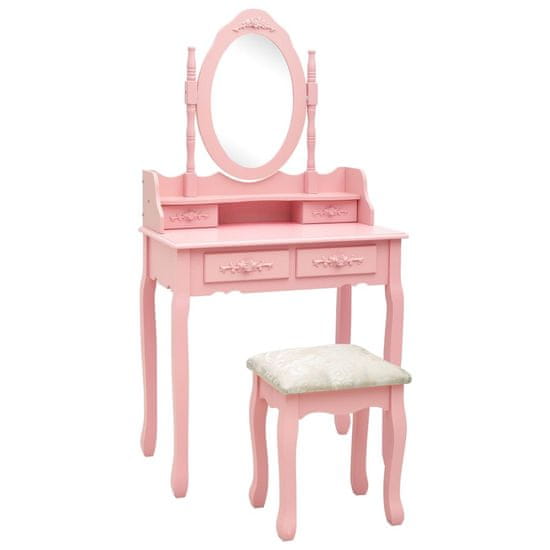 Greatstore Toaletní stolek se stoličkou růžový 75 x 69 x 140 cm pavlovnia
