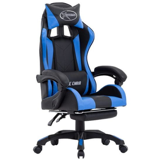 Greatstore Herní židle s podnožkou modrá a černá umělá kůže