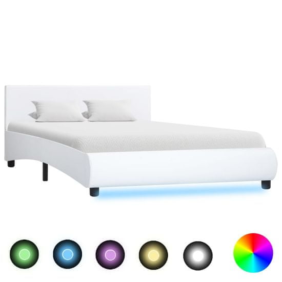 Vidaxl Rám postele s LED světlem bílý umělá kůže 140 x 200 cm
