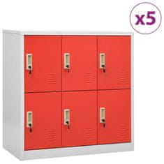 Vidaxl Uzamykatelné skříně 5 ks světle šedé a červené 90x45x92,5 cm