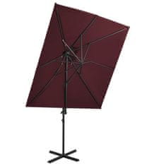 shumee vidaXL závěsný deštník s dvojitým baldachýnem, vínový, 250x250 cm