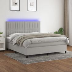 Greatstore Box spring postel s matrací a LED světle šedá 180x200 cm textil
