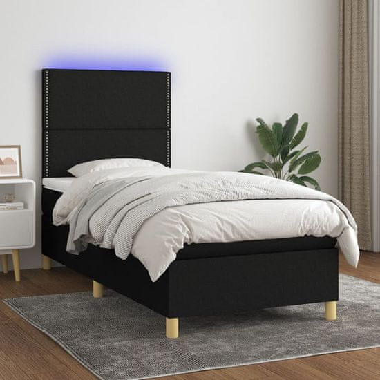Vidaxl Box spring postel s matrací a LED černá 90x200 cm textil