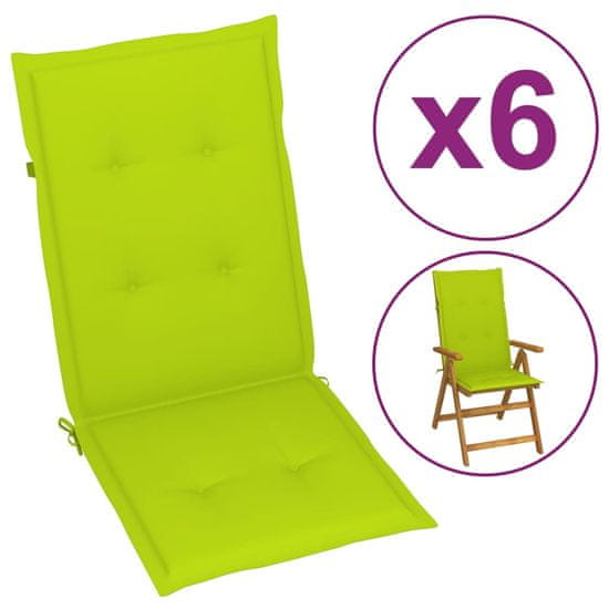 Vidaxl Podušky na zahradní židle 6 ks jasně zelené 120 x 50 x 4 cm
