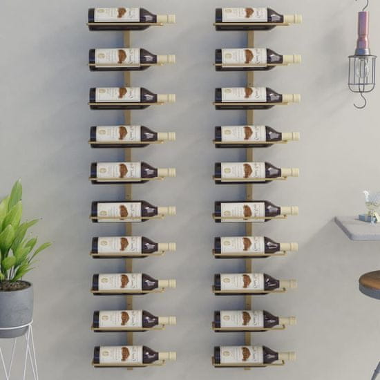 shumee Nástěnné stojany na víno na 10 lahví 2 ks zlaté kov
