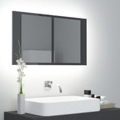 Greatstore LED koupelnová skříňka se zrcadlem lesklá šedá 80 x 12 x 45 cm