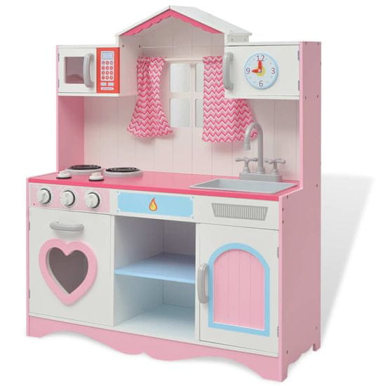 Greatstore Dětská kuchyňka dřevěná 82x30x100 cm růžovo-bílá
