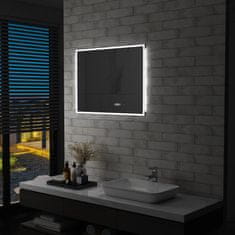 shumee vidaXL Koupelnové zrcadlo s LED, dotykovým senzorem a hodinami 80x60 cm