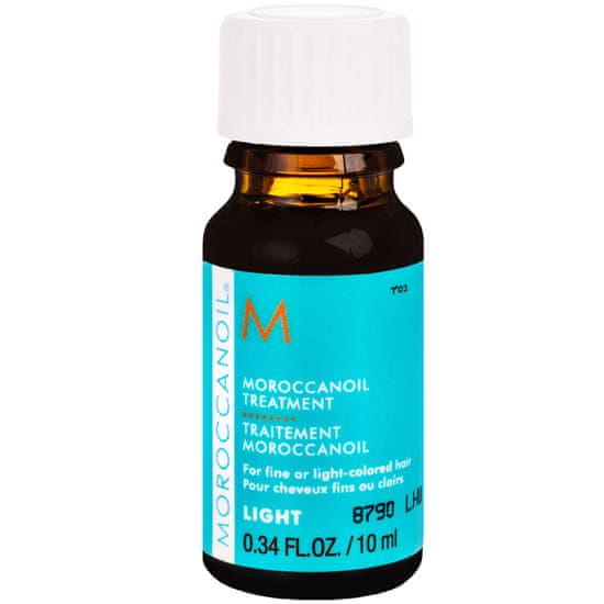 Moroccanoil Treatment Light - vyživující arganový olej na vlasy, ideální pro světlé vlasyz, kracuje dobu sušení, dodává pramenům zdravý lesk, 10ml