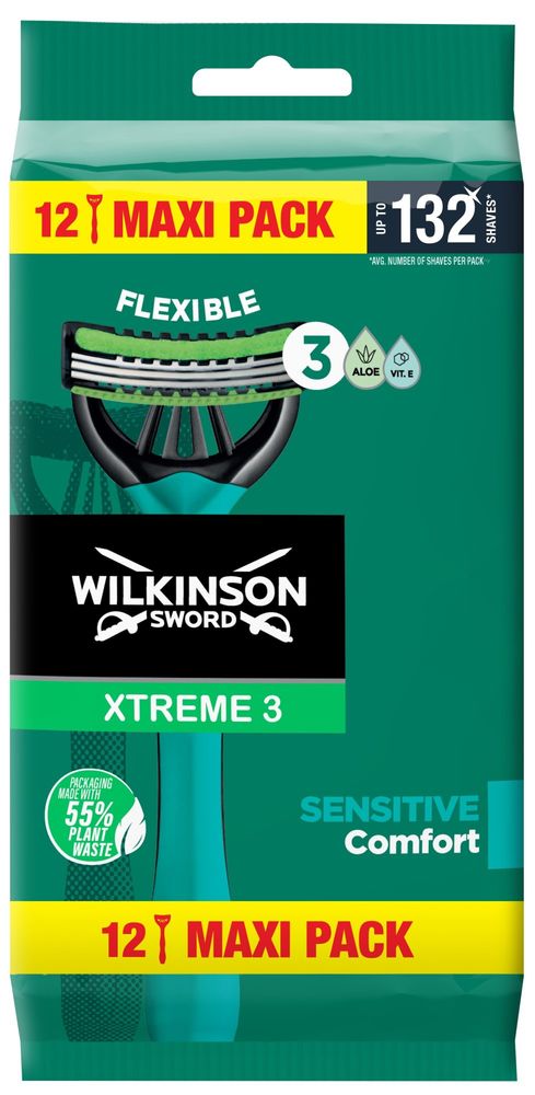 Levně Wilkinson Sword Xtreme3 Sensitive Comfort MAXI PACK 12, jednorázový holicí strojek 12 ks