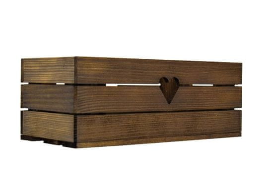 Proutídekorace Dřevěný truhlík hnědý srdce 50 cm