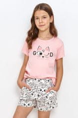 TARO Dívčí pyžamo pro starší Lexi růžové s kočkou růžová 152