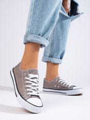 Amiatex Luxusní šedo-stříbrné tenisky dámské bez podpatku + Ponožky Gatta Calzino Strech, odstíny šedé a stříbrné, 37