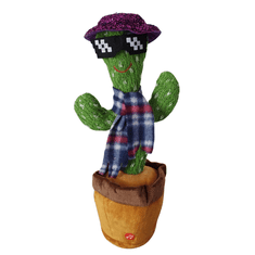 Zaparkorun.cz Interaktivní mluvící a zpívající kaktus s fialovým kloboučkem, šálou a disko brýlemi
