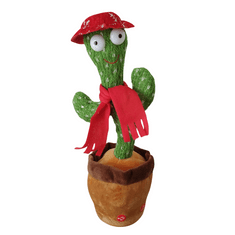 Zaparkorun.cz Interaktivní mluvící a zpívající kaktus s červeným kloboučkem s vánočním motivem a šálou