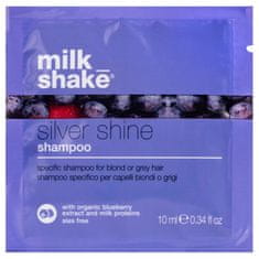 Milk Shake Silver Shine Shampoo - šampon pro blond a šedé vlasy, zvlhčení vlasů a pokožky hlavy, redukce nežádoucích žlutých a měděných odstínů, 10ml