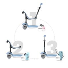 Movino Dětská tříkolová koloběžka Cariboo Twist 3v1 s LED kolečky, modrá H-009-MO