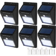 tectake 6 Venkovních nástěnných svítidel LED integrovaný solární panel a detektor pohybu
