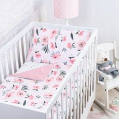 BabyBoom Oboustranné Dětské Povlečení 120X90 Premium 2 Ks Bavlna Květiny/Pudrově Růžová
