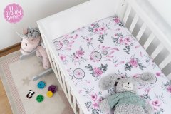 BabyBoom Bavlněné Povlečení Do Postýlky 120X60 Cm Premium Růžové Květiny S Lapači Snů