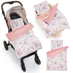 BabyBoom Premium Minky Set Do Kočárku Z Bavlny, Přikrývka + Polštářový Set Wild Rose / Powder Pink (Divoká Růže / Pudrově Růžová)
