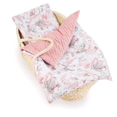 BabyBoom Premium Minky Set Do Kočárku Z Bavlny, Přikrývka + Polštářový Set Wild Rose / Powder Pink (Divoká Růže / Pudrově Růžová)