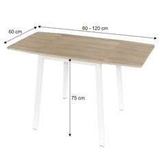 BPS-koupelny Jídelní stůl, MDF foliovaná / kov, dub sonoma / bílá, 60-120x60 cm, MAURO