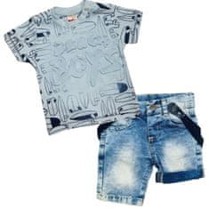 Kidaxi  Set kraťasy s kšandami a tričko ze 100% bavlny s 3D potiskem , světle modrá, 74
