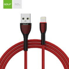 GOLF textilní datový kabel lightning (apple) 1m, 3A, červený