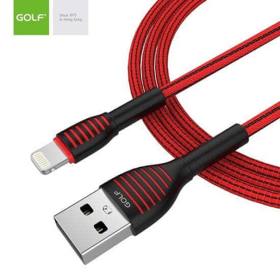 GOLF textilní datový kabel lightning (apple) 1m, 3A, červený