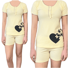 INNA Dámské pyžamo žluté krátké kalhoty na knoflíky L/XL