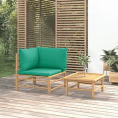 Greatstore 2dílná zahradní sedací souprava se zelenými poduškami bambus