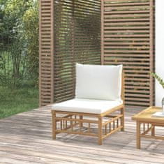 Vidaxl Zahradní středová pohovka s krémově bílými poduškami bambus