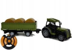 Lean-toys Zelený traktor s přívěsem na balíky sena na dálku S