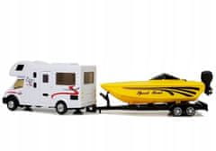 Lean-toys Karavan se žlutým motorovým člunem a třecím pohonem 1: 4