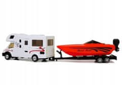 Lean-toys Karavan s červeným motorovým člunem a třecím pohonem 1