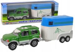 Lean-toys Mitsubishi Car s transportérem Dva koně Metal 52