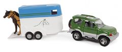Lean-toys Mitsubishi Car s transportérem Dva koně Metal 52