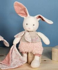 Kraftika Doudou plyšový ecru králiček s růžovou dečkou z bio bavlny