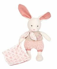 Kraftika Doudou plyšový ecru králiček s růžovou dečkou z bio bavlny