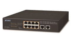 GSD-1008HP, PoE switch 8x PoE 802.3at 120W+ 2x 1000Base-T, VLAN, extend mód 10Mb/s do 250m