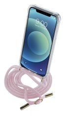 CellularLine Transparentní zadní kryt Neck-Case s růžovou šňůrkou na krk pro Apple iPhone 12 MINI
