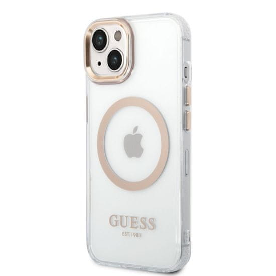 Guess  Transparent MagSafe Kompatibilní Zadní Kryt pro iPhone 14 Plus Gold