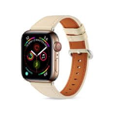 TopQ Kožený řemínek Luxury pro Apple Watch 3-4-5-6-SE 42-44mm béžový 65850